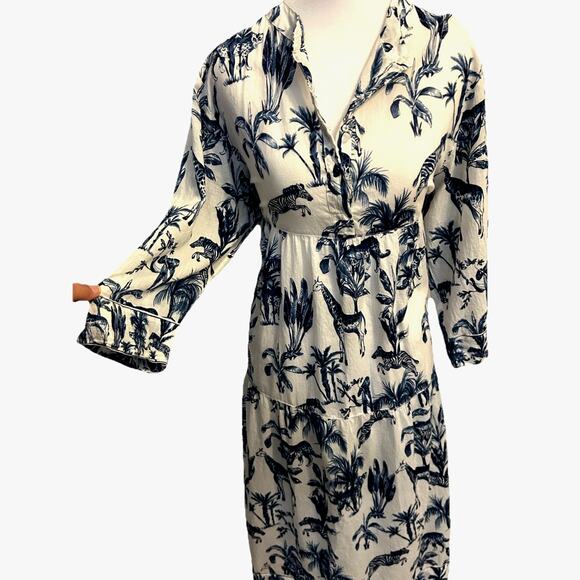 Mary Marshmallow Safari Jungle Dress Midi Maxi Boho Animal Kaftan Modest M/L - Picture 1 of 16